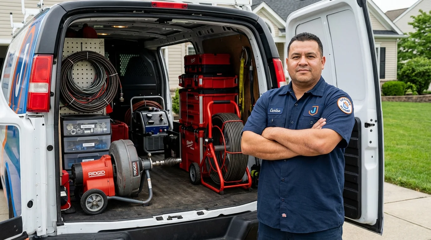 Professional drain cleaning equipment and Johns Plumbing LLC plumber in Yonkers