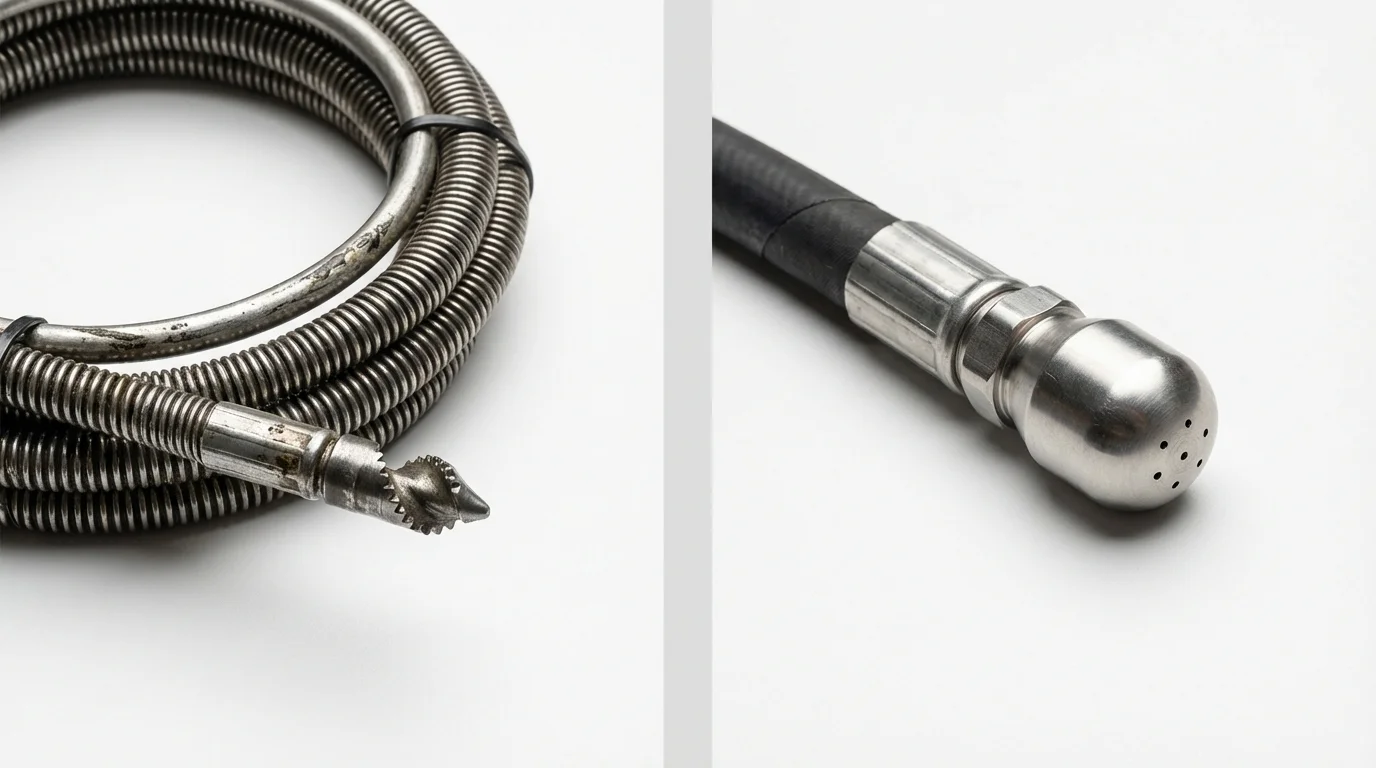 Drain snake cable and hydro jetting nozzle used for drain cleaning in Yonkers, NY