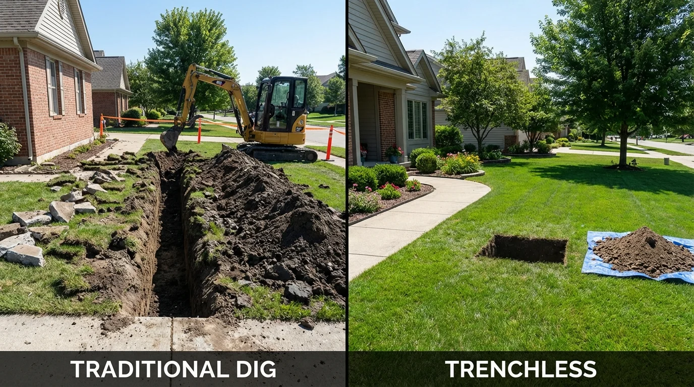 Trenchless sewer repair with minimal yard damage versus traditional excavation in Yonkers, NY